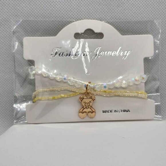 NEW Fashion Jewelry Gold Teddy Bear with three stretchy bracelet - Picture 1 of 3